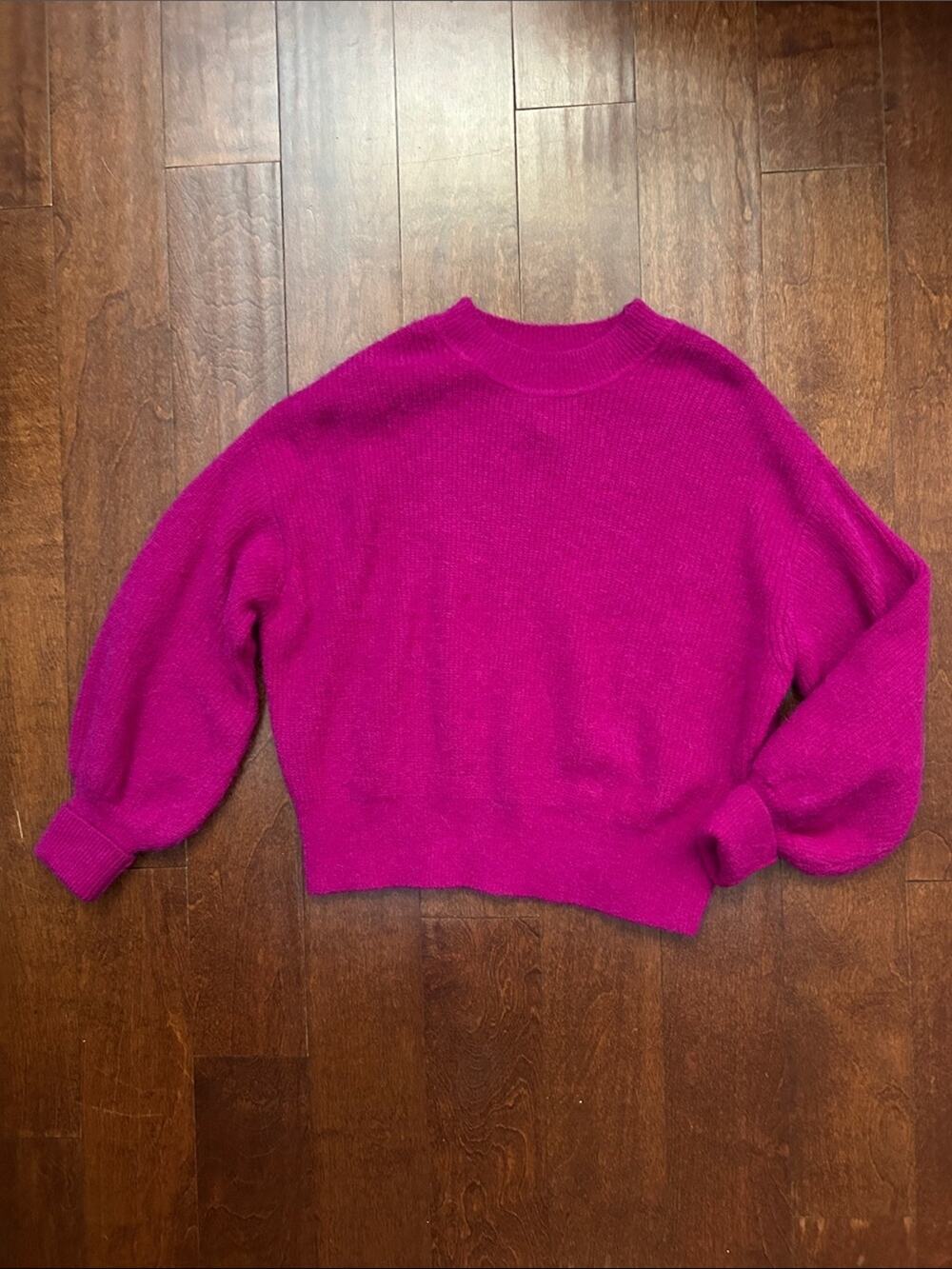 H&M Beautiful Fuchsia Crewneck Sweater, Alpaca Wool Blend, Size Small